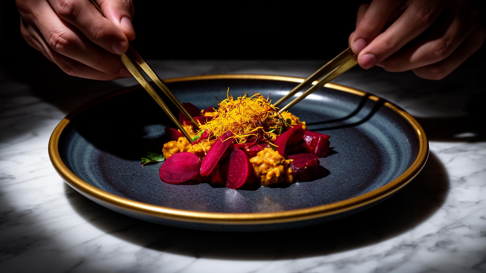 Chef plating a modern Indian dish